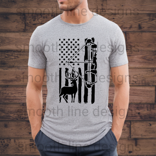 Show your love for hunting and your country with this American Flag Hunting Shirt! Made from soft, comfortable fabric, this trendy hunter t-shirt is perfect for those who enjoy spending time outdoors.